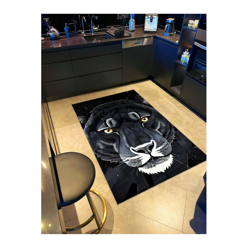 Tapis tissé à la machine à motif de tigre noir lavable à la machine, Sous-tapis rectangulaire 2 pi 6 po x 4 pi 11 po