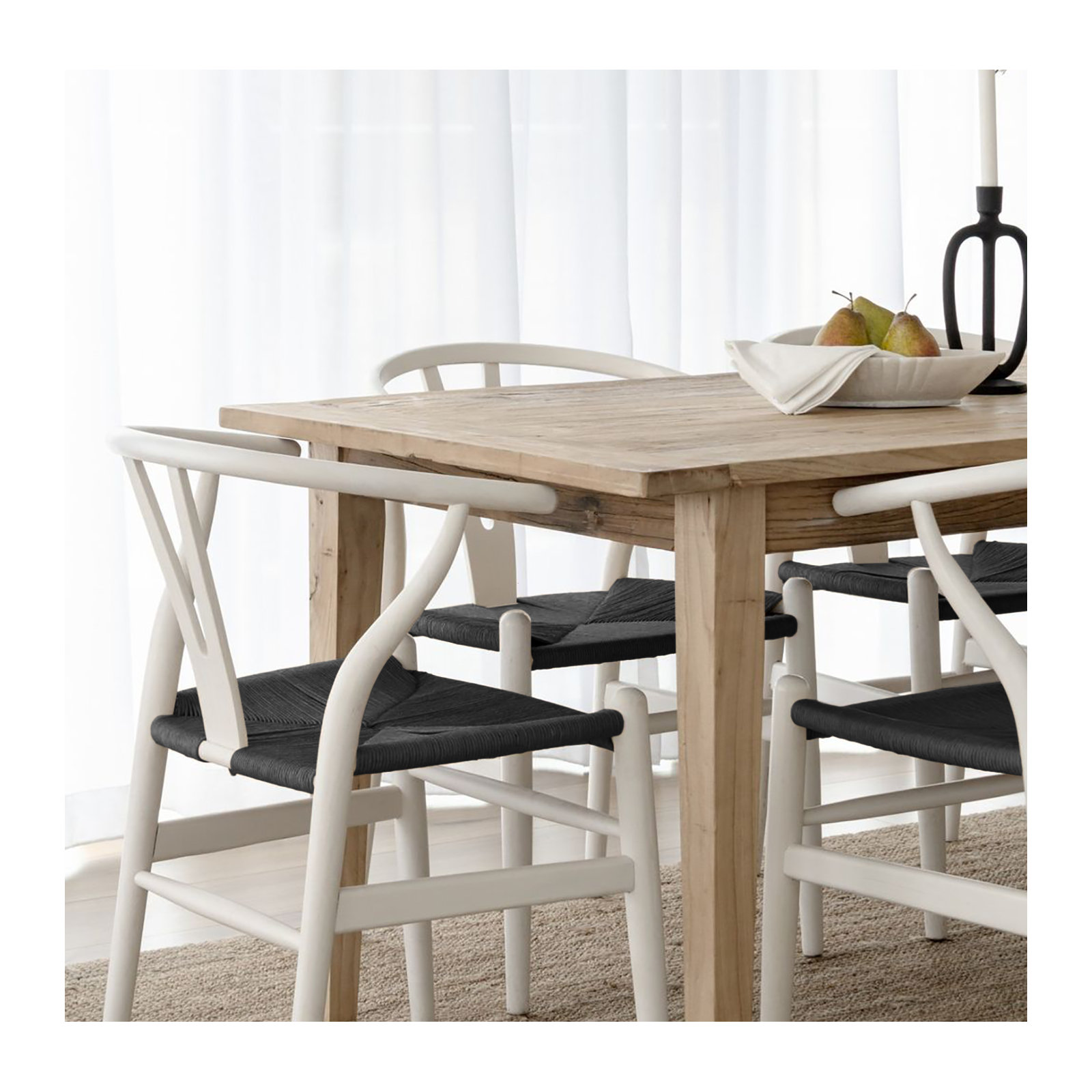 Baruti Wooden Wicker Dining Chair, White Wood/Black