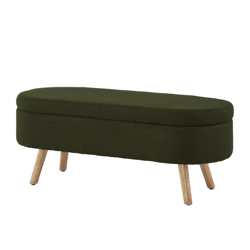 Oval Boucle Storage Ottoman Bench, Dark Green