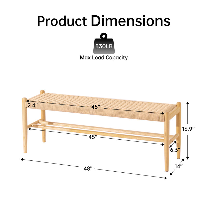 Maceus Solid Wood Entryway Bench with Shoe Storage, Wood