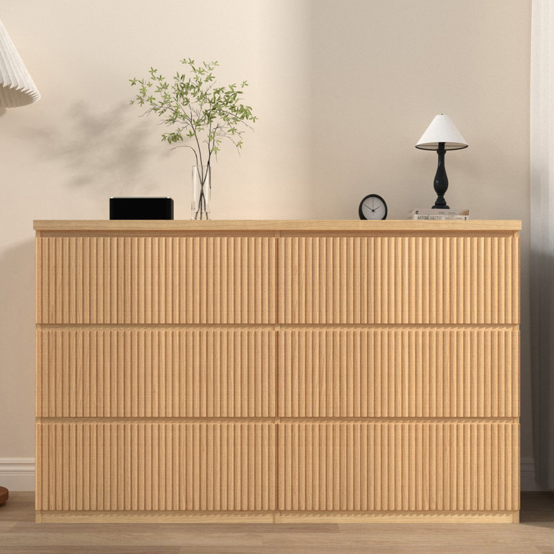 Commode à 6 tiroirs pour chambre à coucher, l 47 po, Naturel
