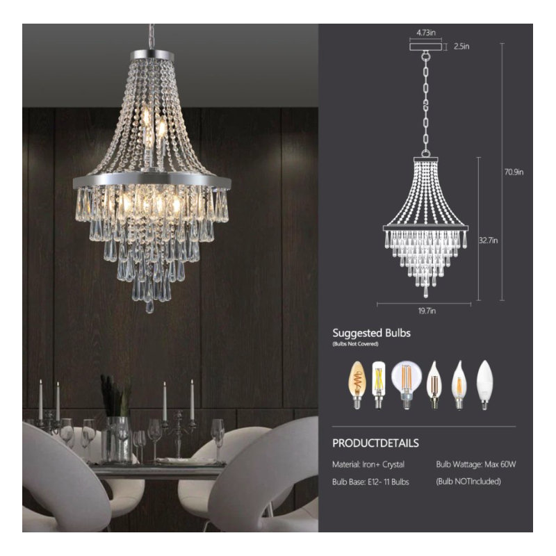 1 - Light Chandelier, Chrome