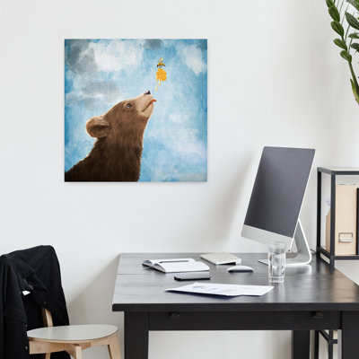 Bear Cub And Bee With Honeycomb Contemporary Bear Bee Urban Forest Art