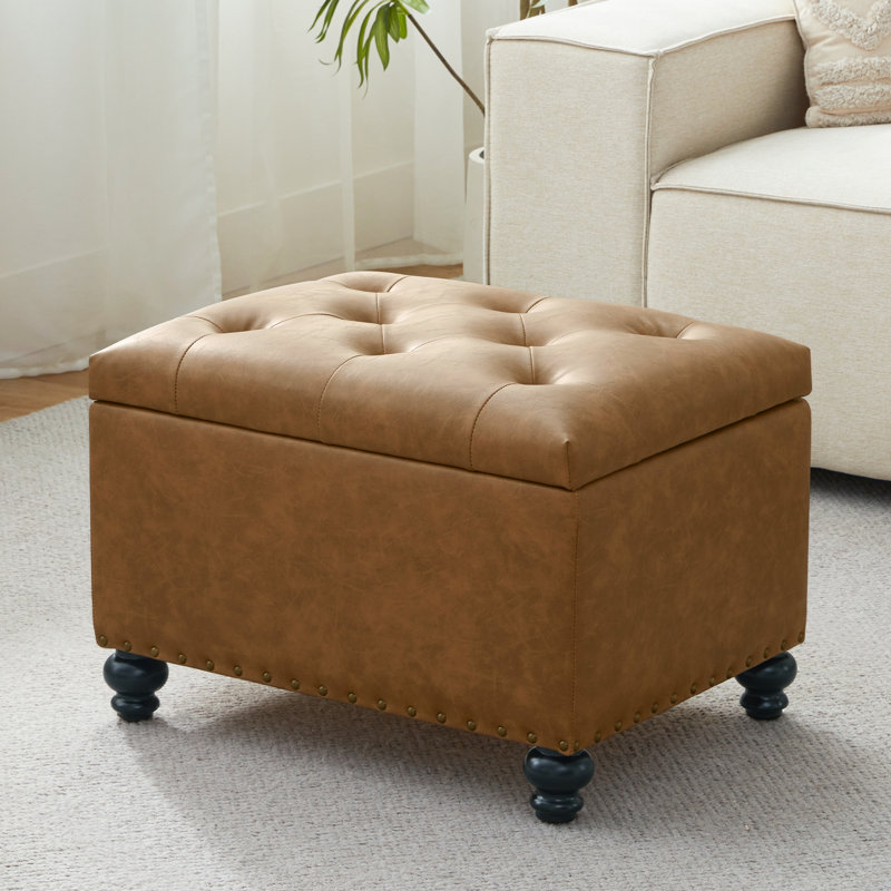 23.6" W Rectangle Upholstered Storage Ottoman, Caramel Brown