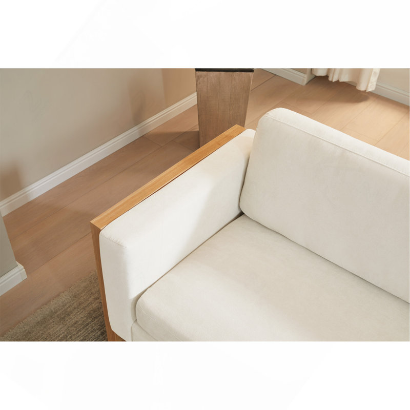 Canapé moderne 3 places rembourré de 200 cm avec pieds en bois massif pour salon et chambre, Tissu blanc, Blanc