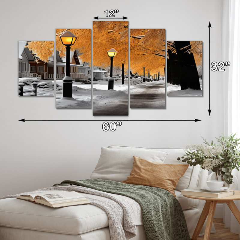 Monochromes d'hiver Street Charm I - Art mural sur toile, 5 panneaux