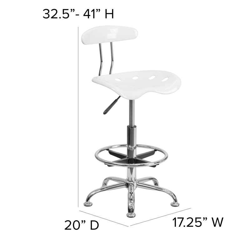 Vibrant Chrome Drafting Stool with Tractor Seat, White