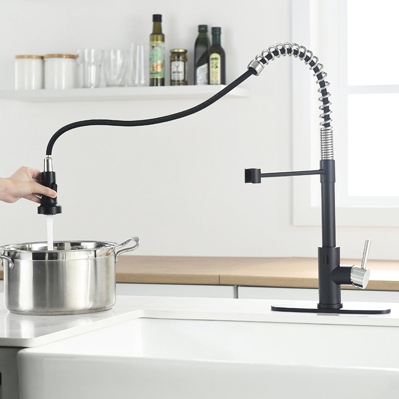 Touchless Kitchen Sink Faucet - Automatic Smart With Pull-Down Contemporary Black And Silver Design Hands Single Handle Motion Sensor Modern Stainless Steel For Sinks