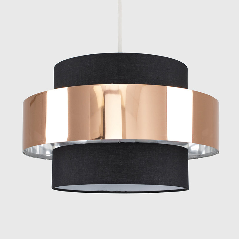 Matildo 21 cm H Drum Cotton Pendant Shade ( Clip On ), Black/Copper, Yes