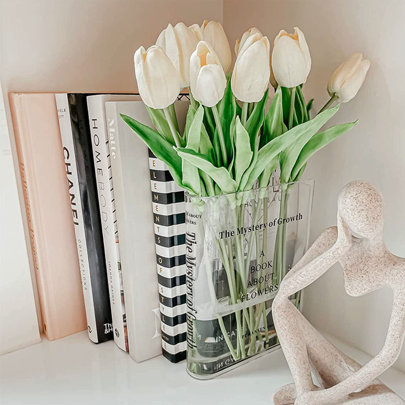Clear Book Flowers Vase - Cute Bookshelf Decor; Unique Vase For Book Lovers