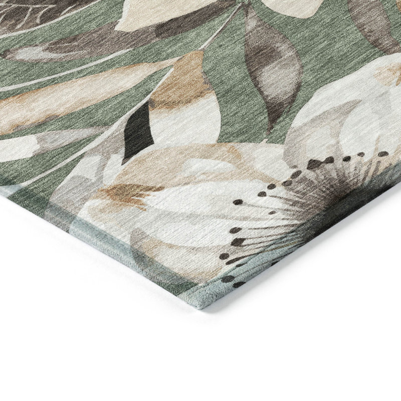 Machine Washable Indoor/Outdoor Millner ACN2260 Floral Rug, Rectangle 3' x 5'