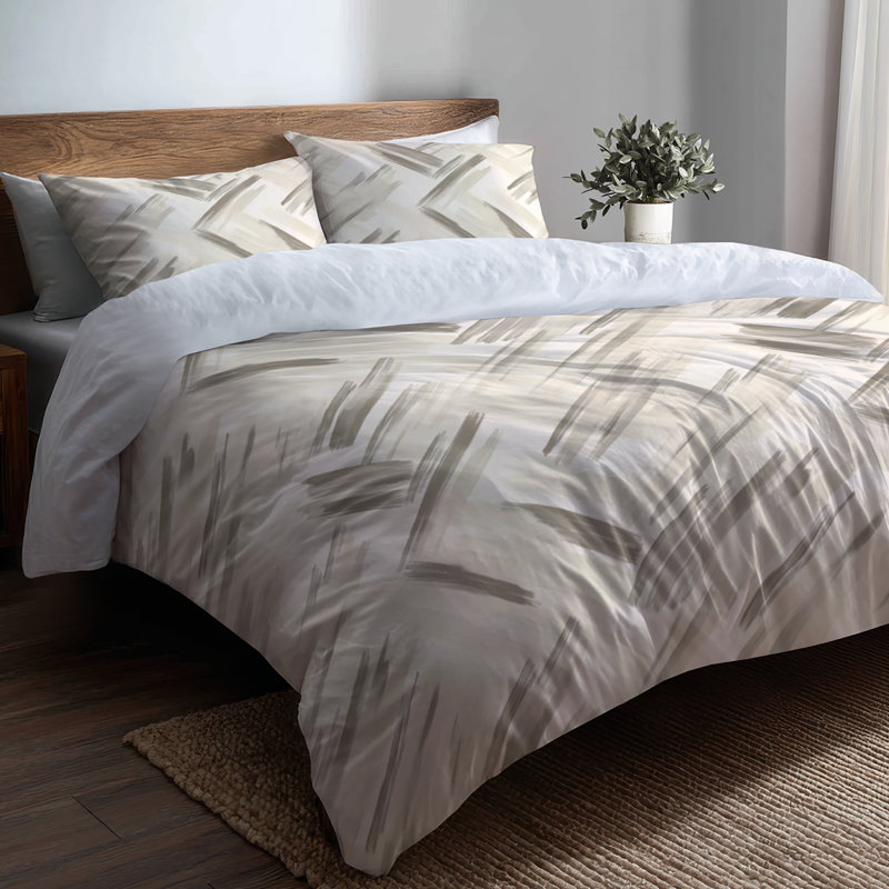 Ensemble de housse de couette à rayures 3 pièces - Ensemble de housse de couette à rayures gris moderne