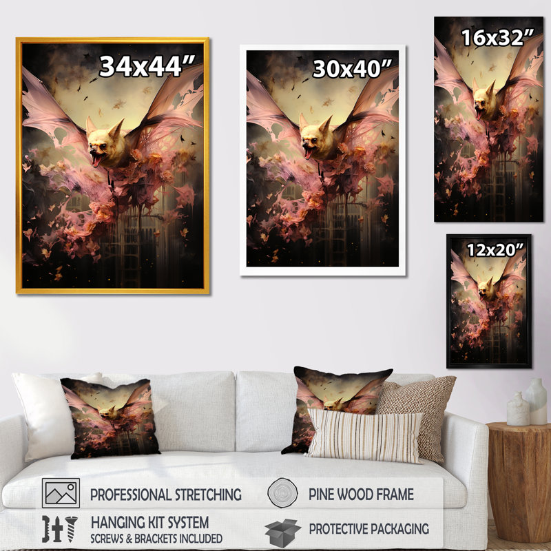 Élégance abstraite de chauve-souris rose et noire, Toile tendue, H 40 po x l 30 po x P 1,5 po