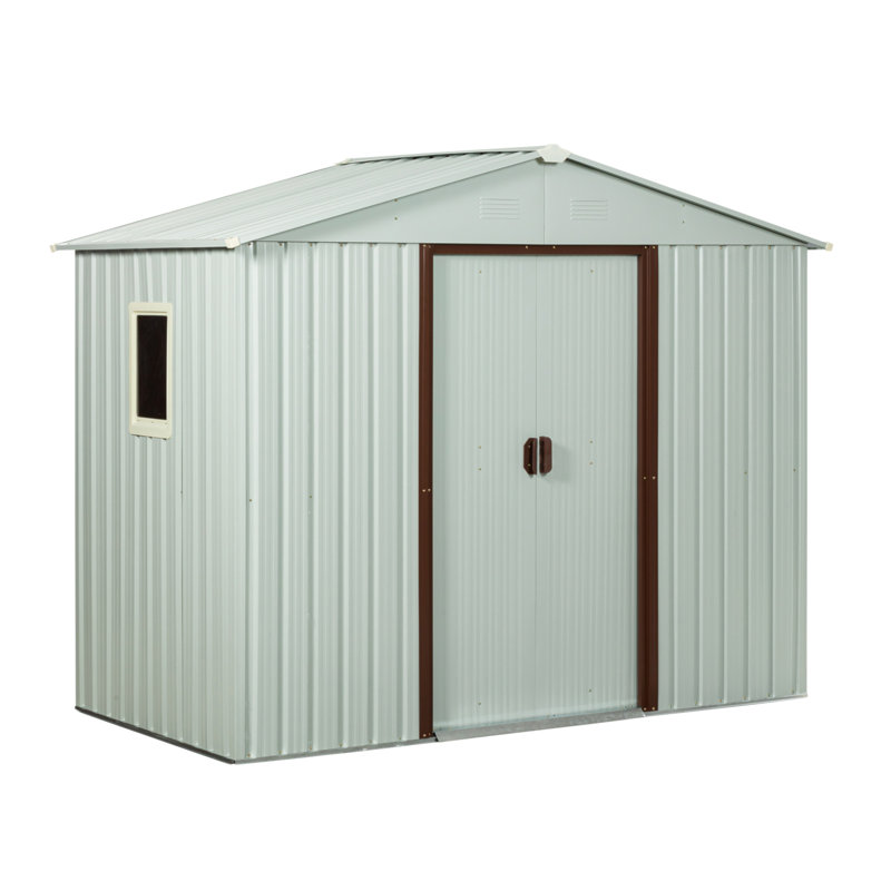 6Ft X 5Ft Outdoor Metal Storage Shed With Window And Metal Foundation, 72.44" H x 72.44" W x 46.85" D, White