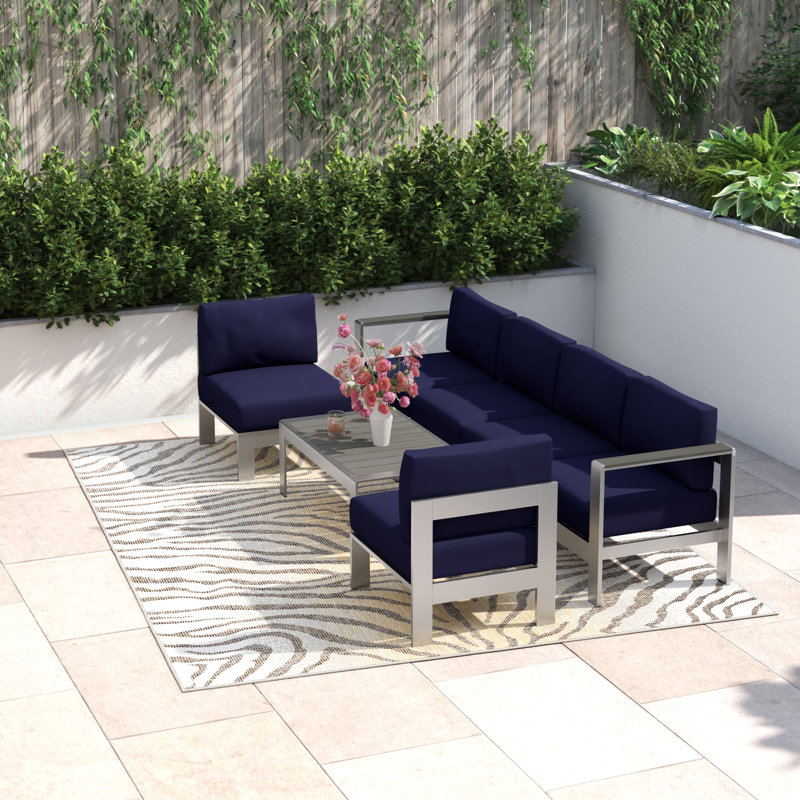 Shore 5-piece Outdoor Patio Aluminum Sectional Sofa Set, Navy