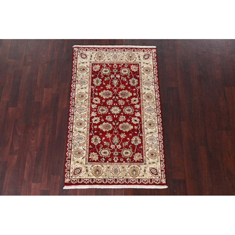 Tapis rouge en laine Agra fabriqué à la main 3 x 5