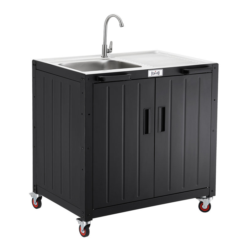 Îlot de cuisine d'extérieur en acier avec évier et armoire de rangement en acier inoxydable de 35 po FEASTO - Station de préparation de barbecue pour terrasse et jardin