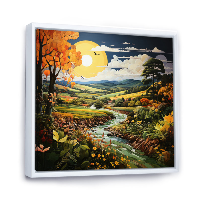 Countryside Pastoral Patchwork II - Landscapes Wall Art Living Room, H 24 po x l 24 po x P 1 po, Cadre flottant blanc