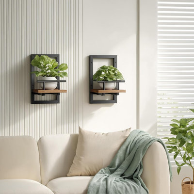 Tablettes flottantes pour mur, étagère à plantes d'intérieur, jardinières murales pour étagères à plantes flottantes d'intérieur pour chambre à coucher, salon, cuisine, bureau, décor de salle de bain (paquet de 2)