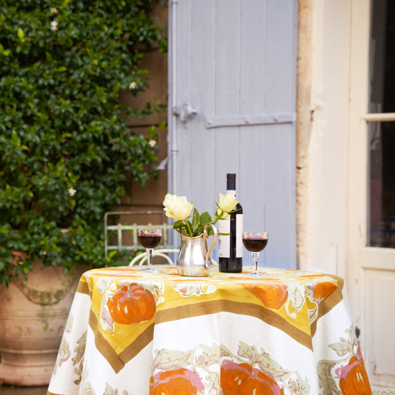 Pumpkin Tablecloth in Orange & Mustard, 142" L x 71" W, Yellow