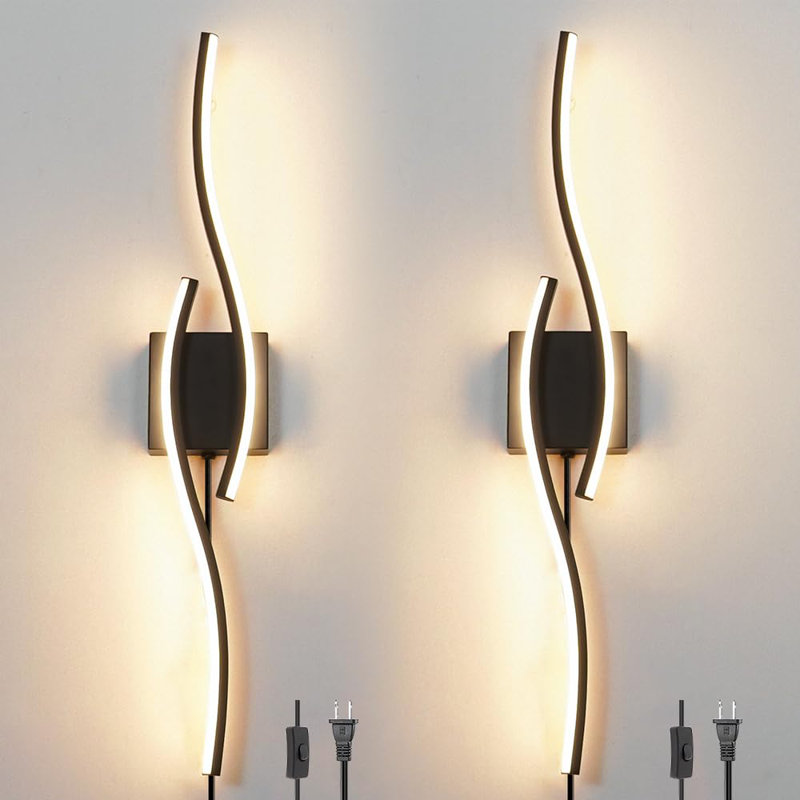 Plug In Wall Sconces Set Of 2, Modern Plug In Sconce With Remote, Dimmable LED Wall Light, Wall Lamps With Plug In Cord For TV Wall Sconces, Black Sconce Lighting For Living Room, Hallway, Bedroom
