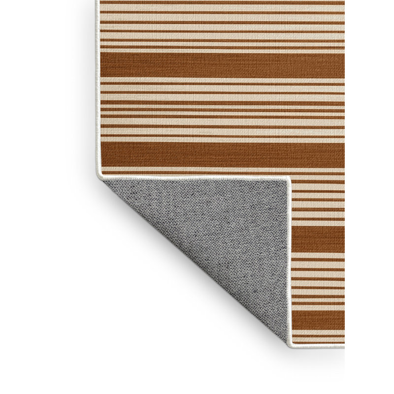 Tapis beige à rayures horizontales lavable à la machine, Rond 6 pi
