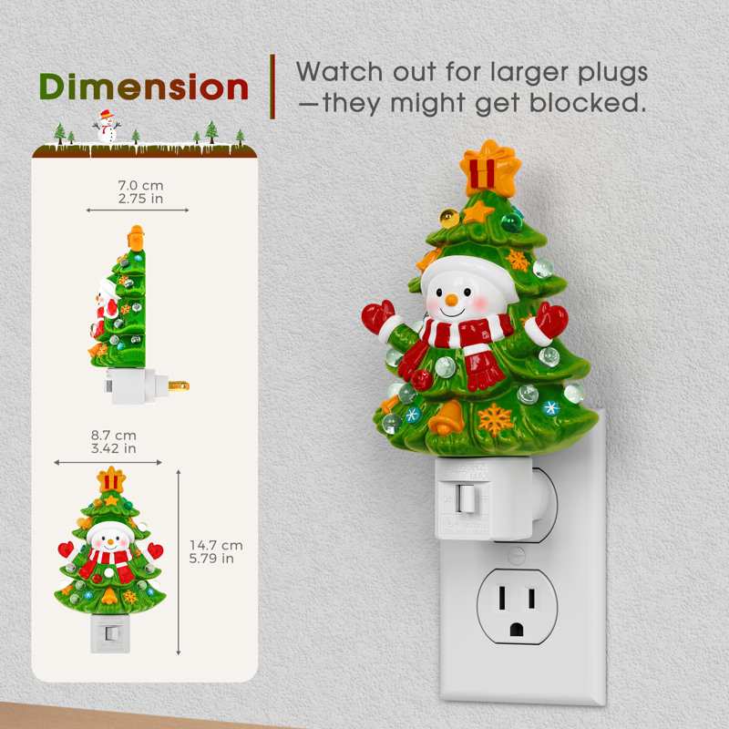 Lumière de bonhomme de neige rotative à 360 °, lumières 3000K à brancher sur le mur, lumière mignonne pour arbre de Noël pour enfants, veilleuse à brancher