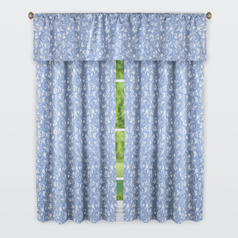 Panneau de rideau semi-transparent en microfibre, Bleu, L 52 po x L 63 po