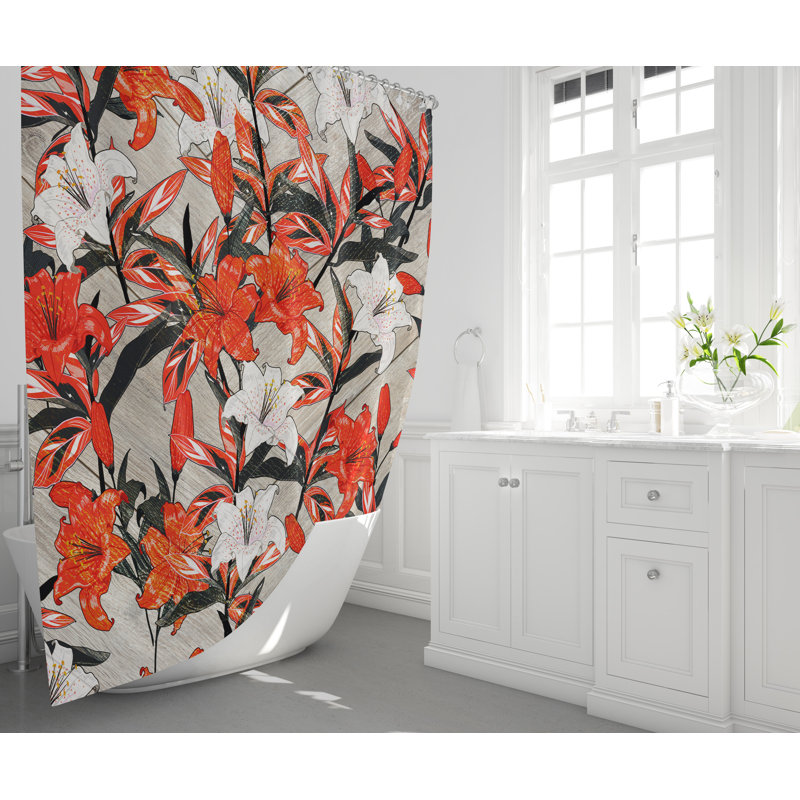 Rideau de douche floral orange et blanc Lily, H 93 po x l 70 po