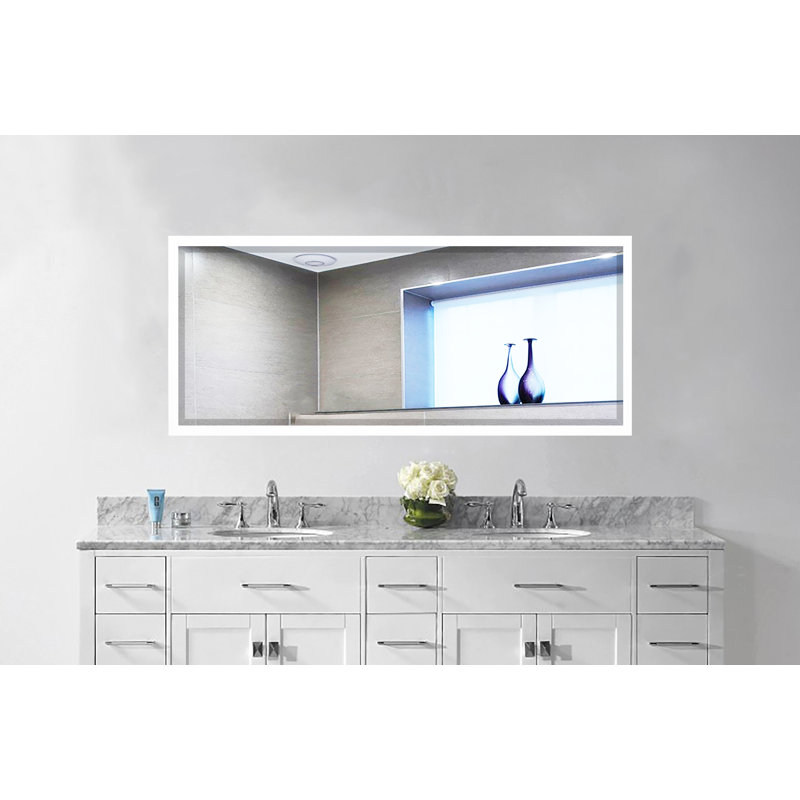 Skyley Solid Wood Rectangle Wall Mirror, White