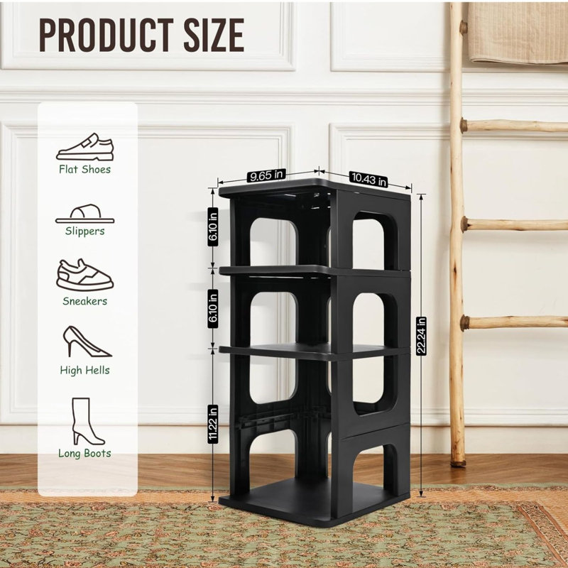 4-tier Narrow Shoe Rack Organizer, Stackable Vertical Shelf