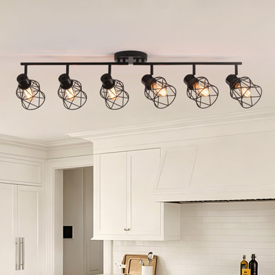6-Lights Semi Flush Mount Ceiling Light, Adjustable Multi-Directional Light Fixtures, Rotatable Farmhouse Light Fixtures Mount with Metal Cage for Dining Room, Living Room