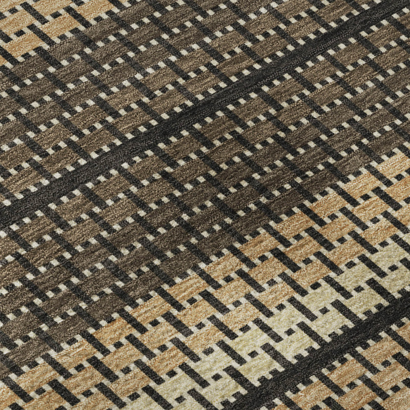 Premium Machine Washable Mayfield AMF2427 Striped Rug, Gold, 5' x 7'6"