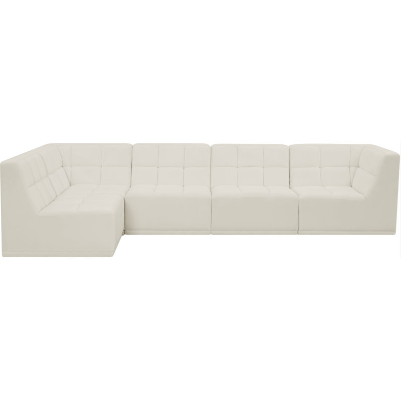 Hellinger Velvet L-Shaped Sectional Reversible, Cream Velvet