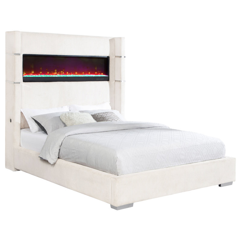 Judah Cream Upholstered Queen Flame Visualizer Bed