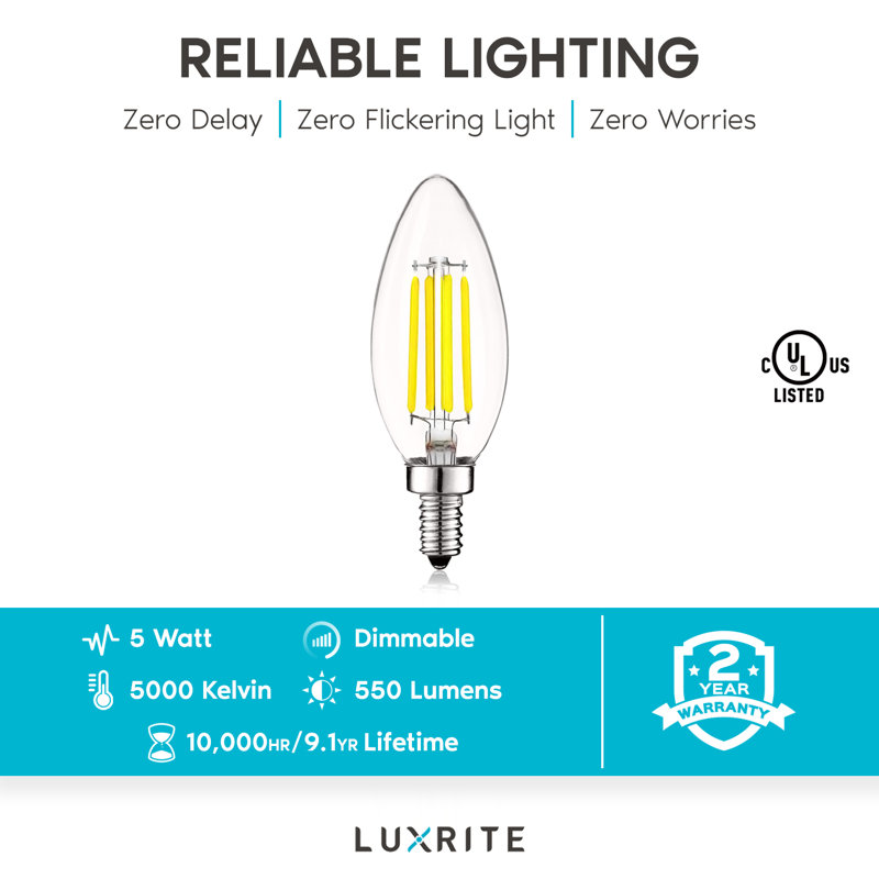 5 W (équivalent à 40 W), DEL B11, ampoule à intensité variable, culot E12 / candélabre, 5000 K