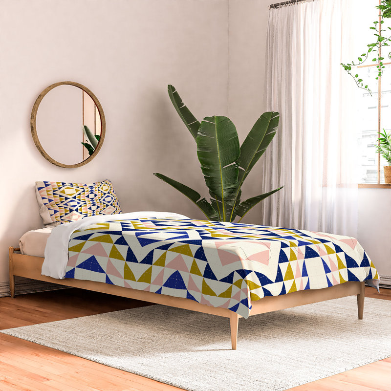 Ensemble d'édredon en coton standard bleu / jaune / rose Jenean Morrison, Édredon simple extra long + 1 taie décorative st