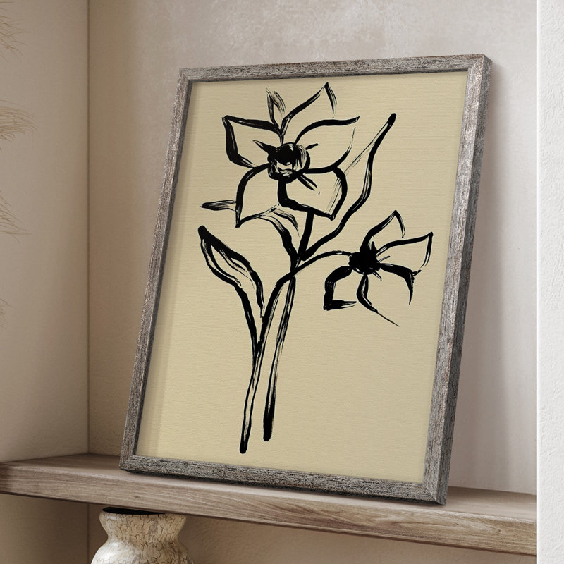 Encre florale II, impression encadrée - bois massif, H 30 po x l 24 po