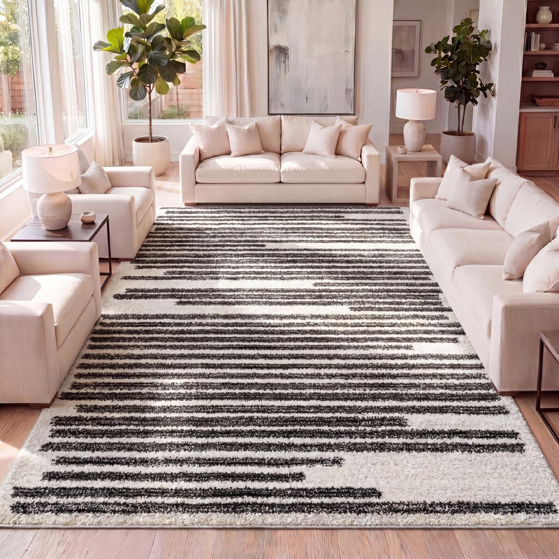 Tapis crème / noir Augie, Rectangle 12 pi x 18 pi