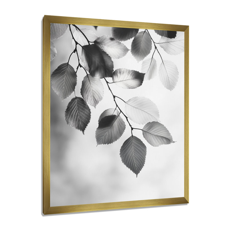 «Black Black Leaves Gentle Breeze II», reproduction d'art sur toile florale, H 44 po x l 34 po, Picture Framed, Doré