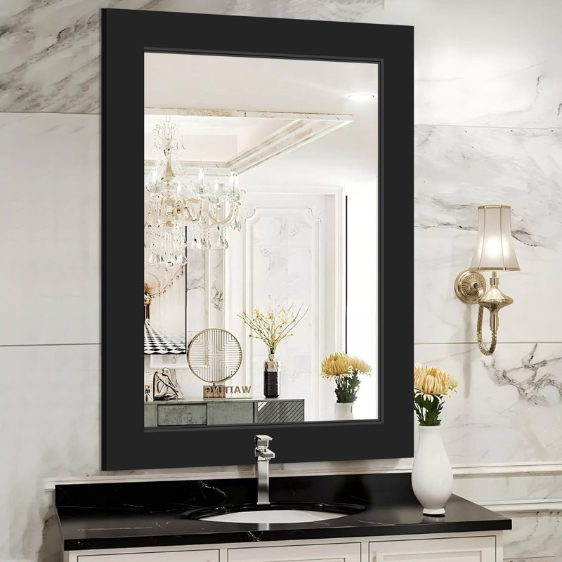 Wood Rectangle Mirror, Black, 32" x 24"
