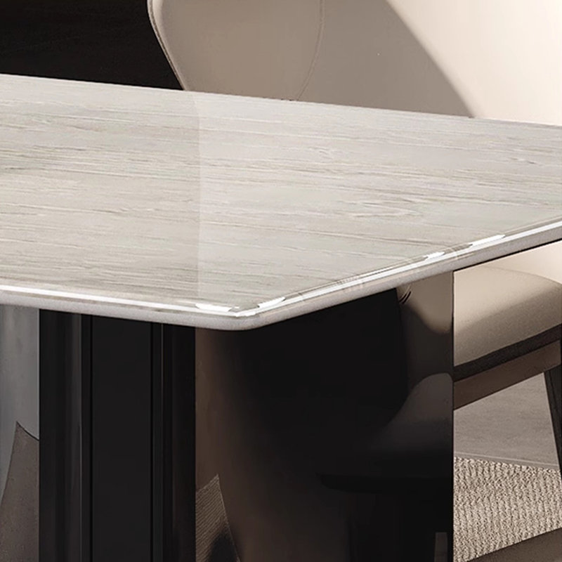 White Luxury Marble Rectangular  Dining Table Sets, 29.5"H x 55"L x 31.5"W, 7 Pieces: Table, 6 Chairs