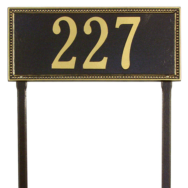 Egg and Dart 1-Line Lawn Address Sign, Black and Gold, Yes