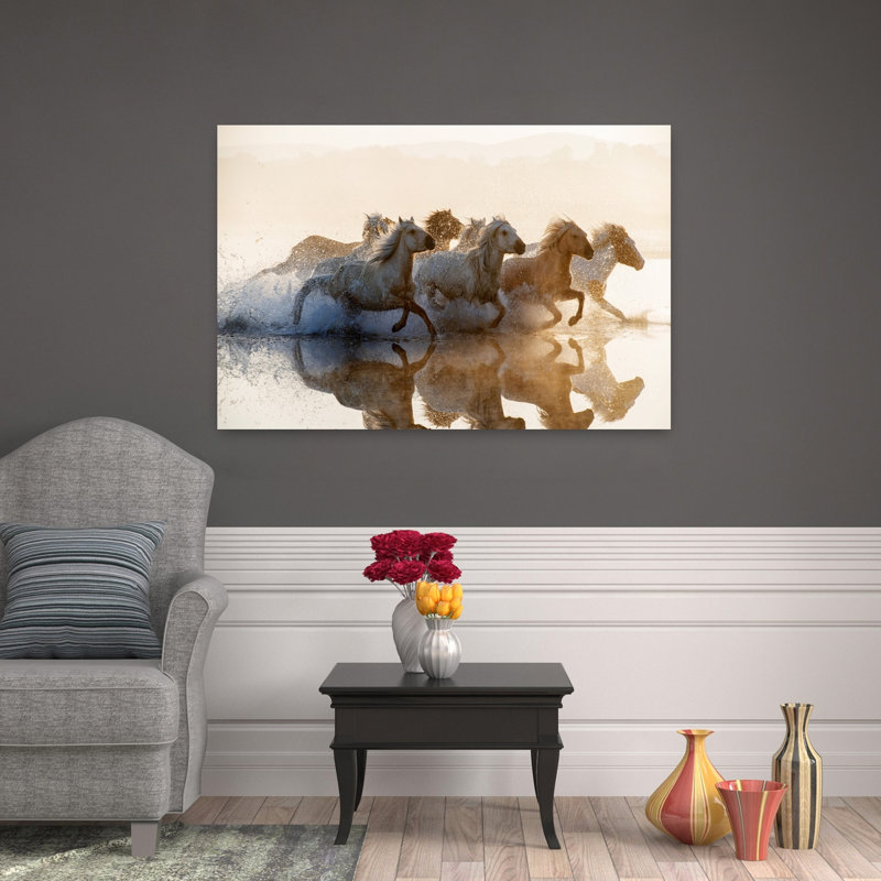 Art contemporain, paysage de cheval abstrait côtier, H 32 po x l 48 po