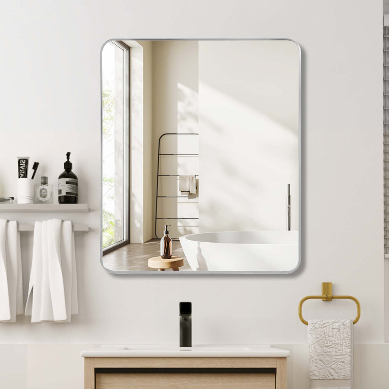 Miroir de bar en métal, Argent argent, 36 po x 30 po, Rectangulaire