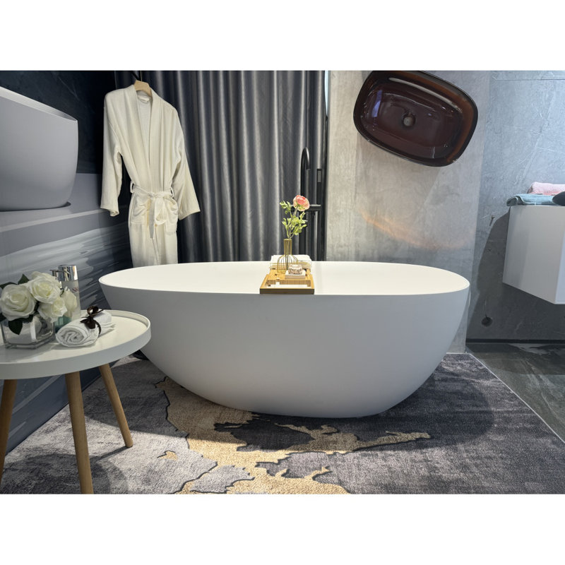 55 Inch Freestanding Solid Surface Soaking Bathtub
