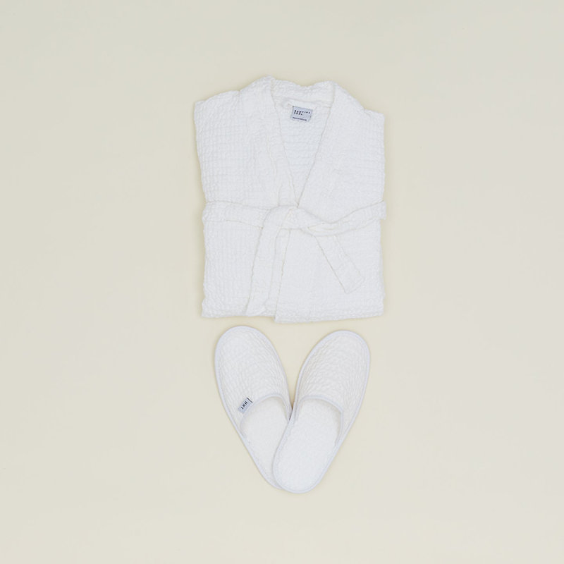 Pantoufles simples en coton gaufré, Moyen, Blanc
