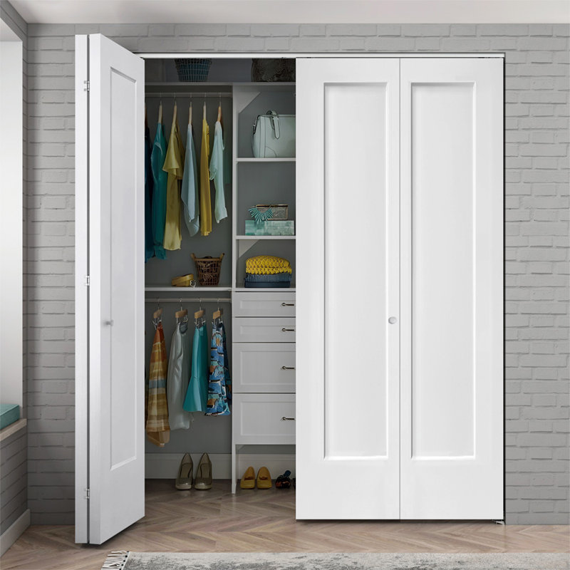 Paneled MDF Composite Double Bifold with Installation Hardware Kit, White, 80" H x 60" W