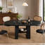 Table de salle à manger ronde extensible de 110 à 150 cm pour 4 à 6 personnes, table de cuisine ronde transformable en ovale avec rallonge intégrée rabattable, piètement stable en forme de H et étagère de rangement.-1689142086