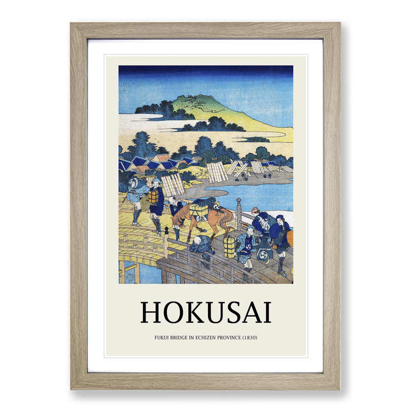 Fukui Bridge In Echizen Province by Katsushika Hokusai - Single Picture Frame Print, Oak Framed, 36cm H x 27cm W x 2cm D